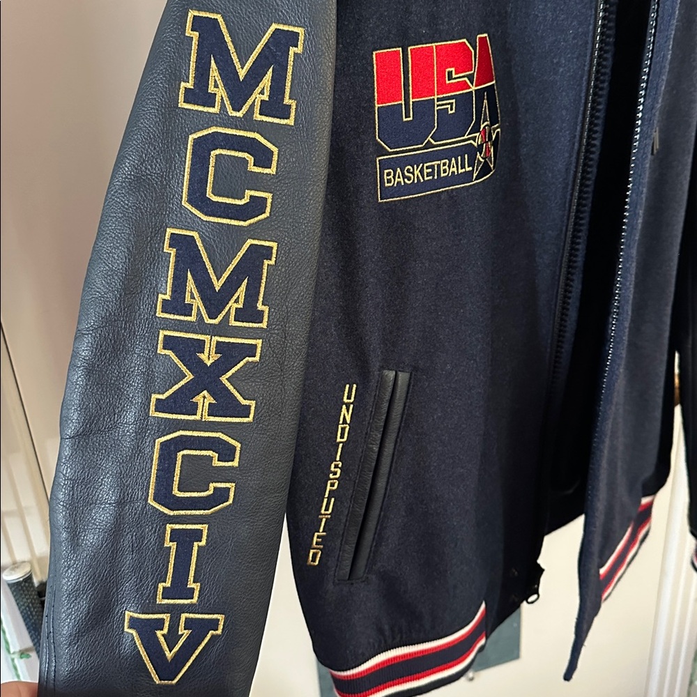 Nike Air Men's USA Basketball 1994 Leather Varsity Jacket Navy Large New w Tags - Picture 4 of 7